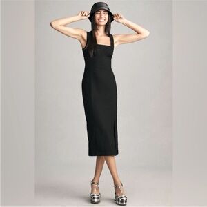 NWT Anthropologie Square Neck Front Slit Black Dress Size Large